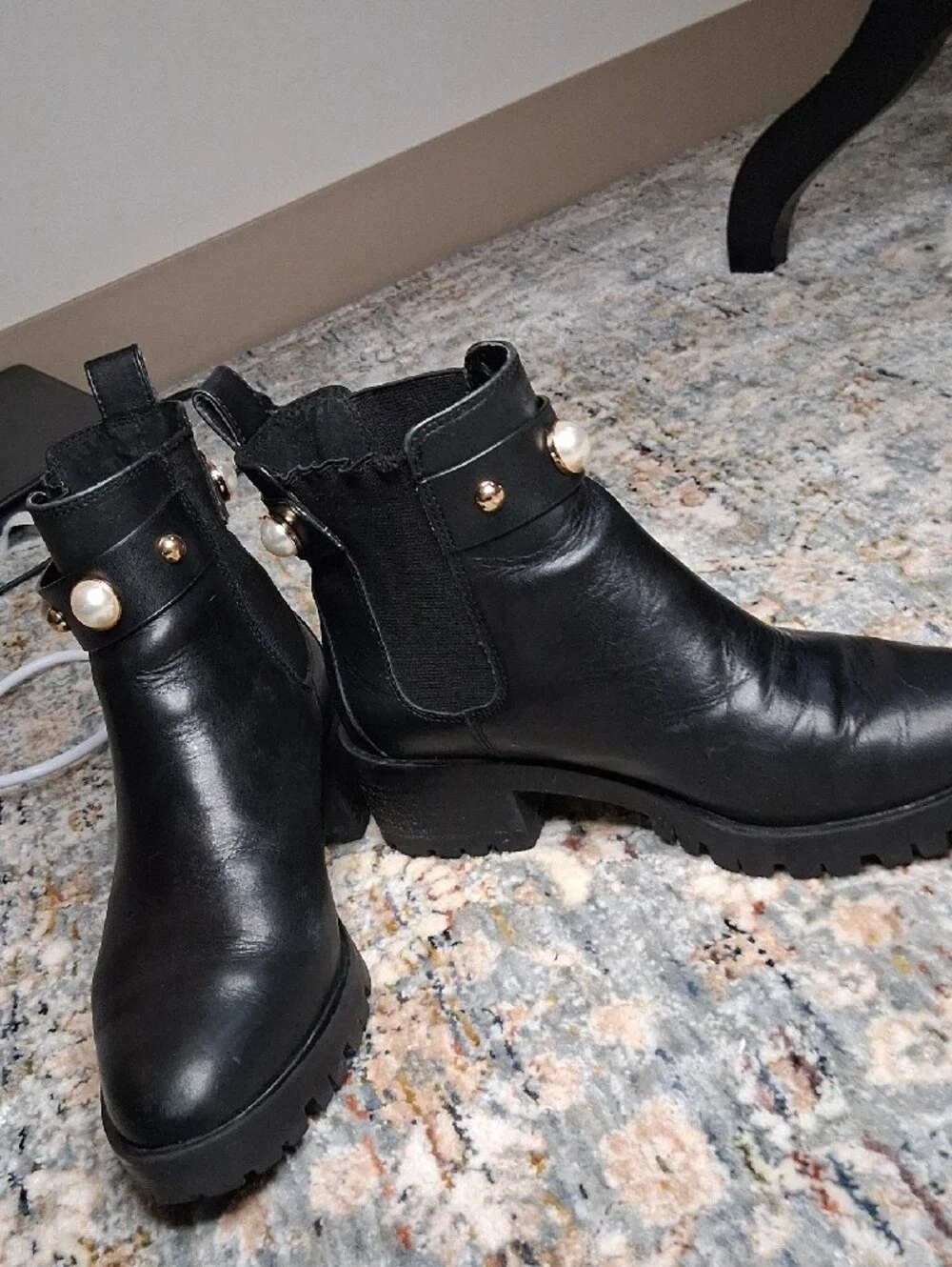 Karl Lagerfeld Black Pearl-Embellished Ankle Booties